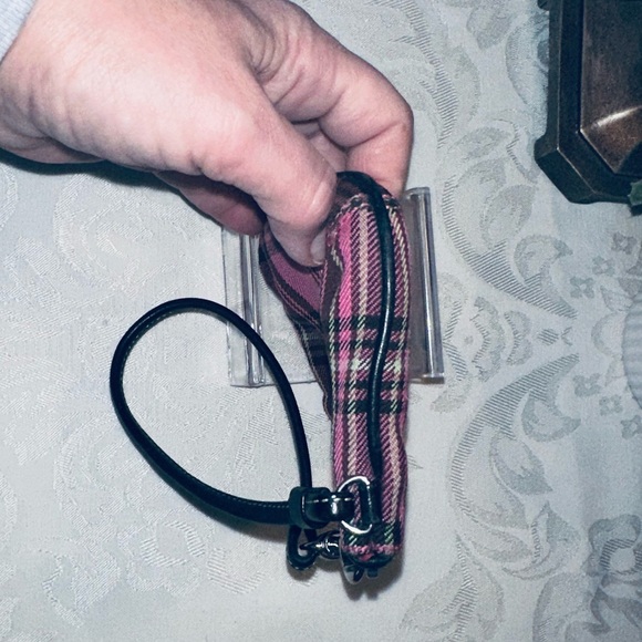 Coach Plaid Wristlet in Black and Pink - Picture 6 of 8